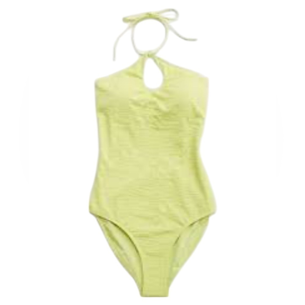 Aerie NWT Textured Keyhole Open Back Lime Green One-Piece Swimsuit Small